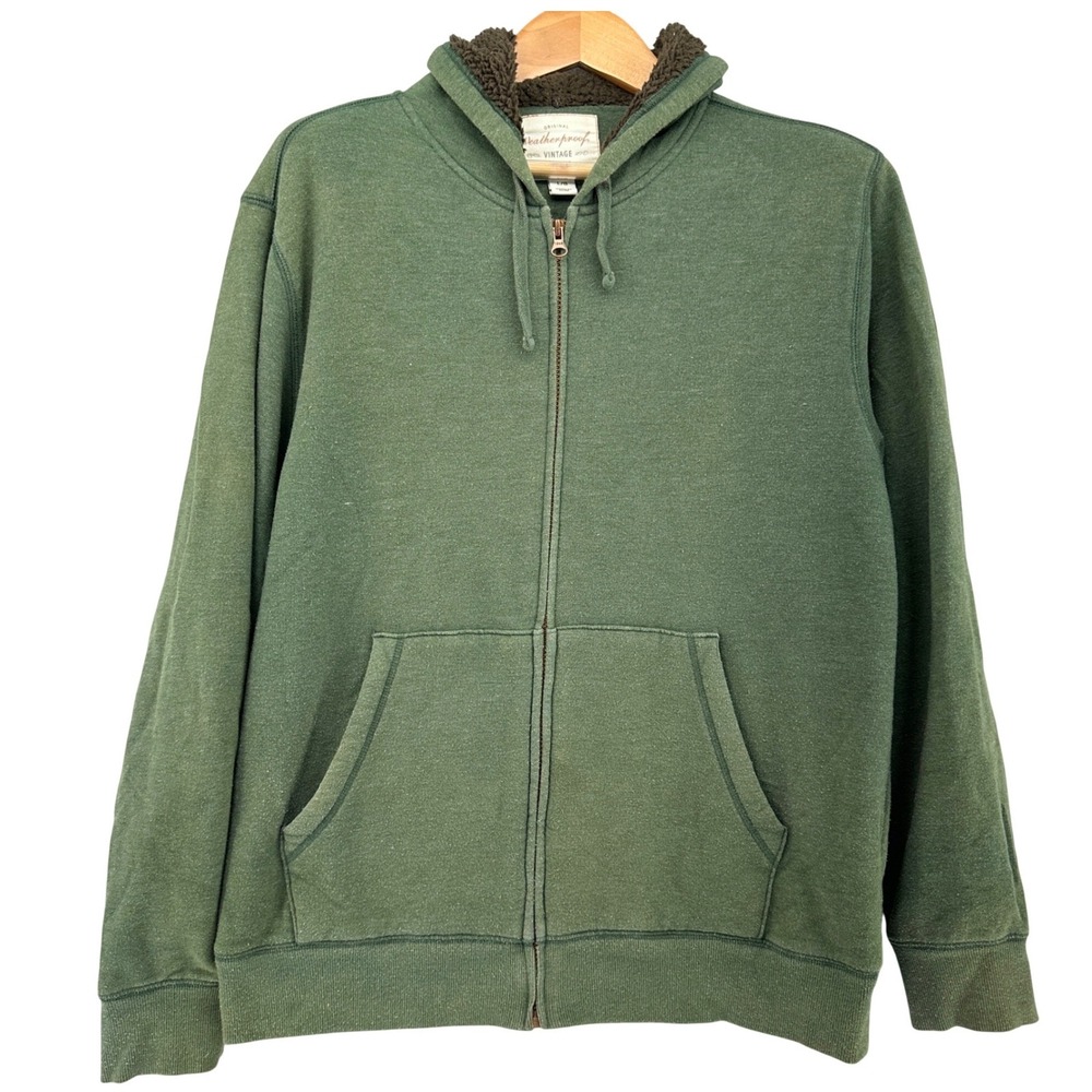 Weatherproof Vintage Faux Shearling Lined Full Zip Hoodie Green Grunge Mens L